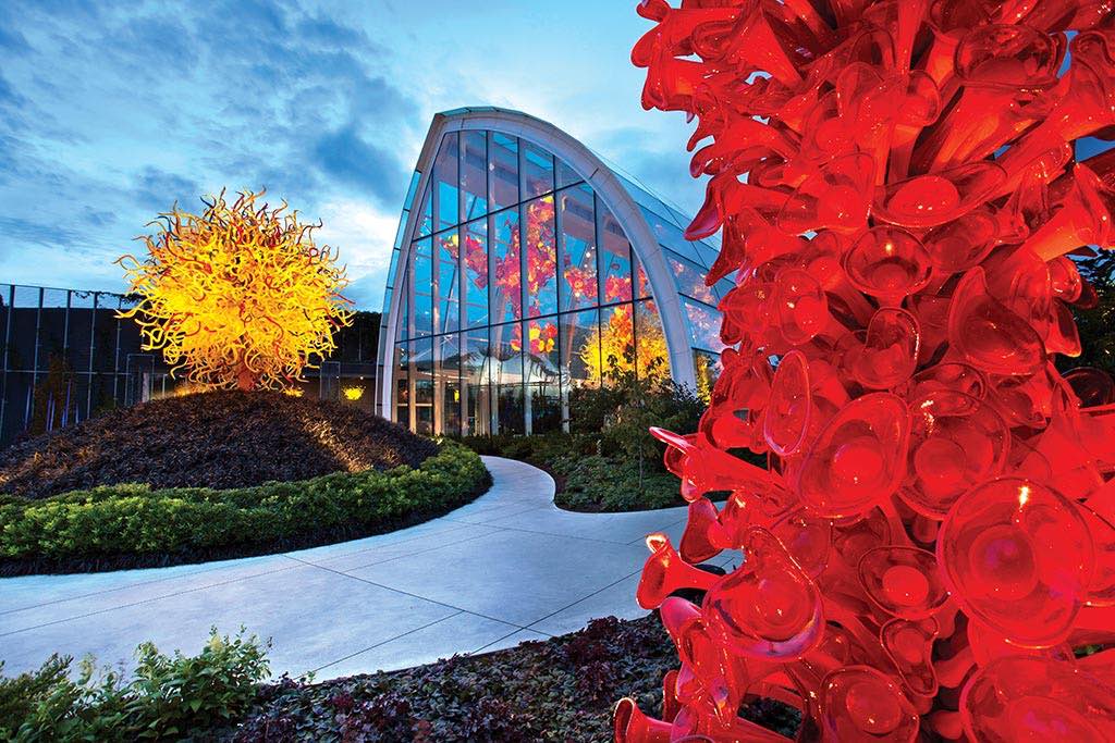 Explore an array of vibrant glass gardens at Chihuly Garden and Glass. Credit: Chihuly Garden and Glass