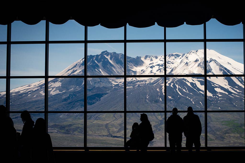 Gaze out at Mt. St. Helens’ still smoking caldera from the Johnston Ridge Observatory. Credit: Pete Wright